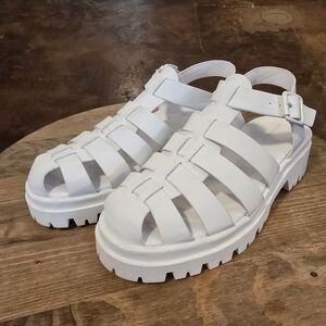 American Eagle White Leather Fisherman Sandals Women’s Size 7 Chunky Sole